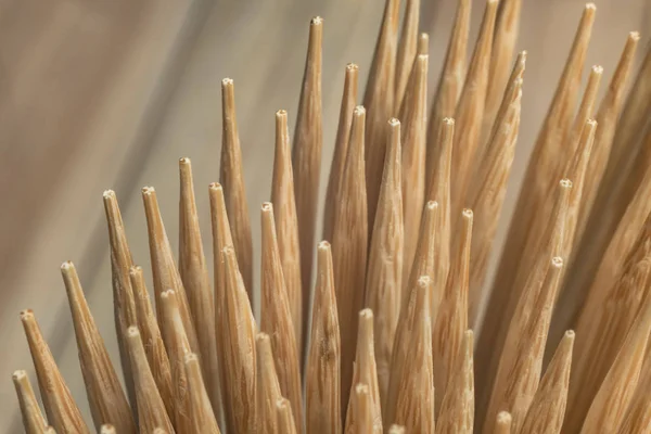 Close Beautiful Wooden Bamboo Toothpicks Background Texture Macro Photography View — Stock Photo, Image