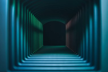 Siyah uçlu bir arka planda renk ışığı olan güzel soyut gri bir tünel.