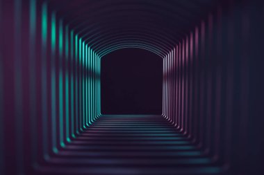 Siyah uçlu bir arka planda renk ışığı olan güzel soyut gri bir tünel.