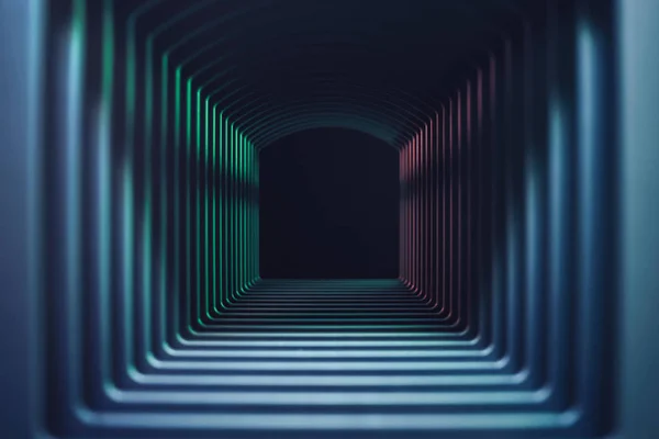 Schöne Abstrakte Graue Tunnel Mit Farbe Licht Auf Einem Schwarzen — Stockfoto