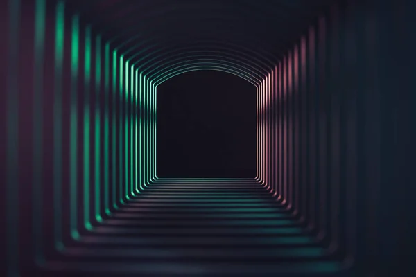 Mooie Abstracte Grijze Tunnel Met Kleur Licht Een Zwarte Achtergrond — Stockfoto