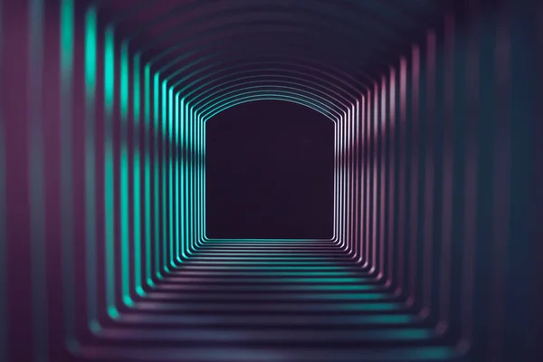 Hermoso Túnel Gris Abstracto Con Luz Color Sobre Fondo Negro — Foto de Stock