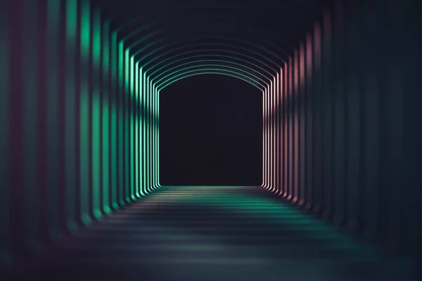 Bellissimo Tunnel Grigio Astratto Con Luce Colori Uno Sfondo Nero — Foto Stock