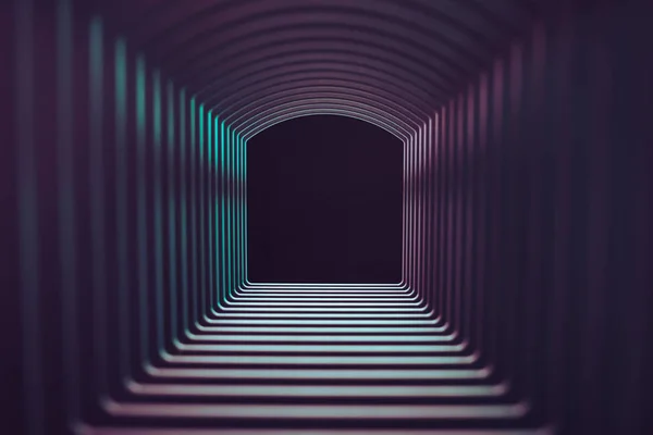 Mooie Abstracte Grijze Tunnel Met Kleur Licht Een Zwarte Achtergrond — Stockfoto
