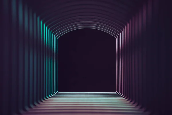 Krásný Abstraktní Šedý Tunel Barevným Světlem Černém Konci Pozadí — Stock fotografie