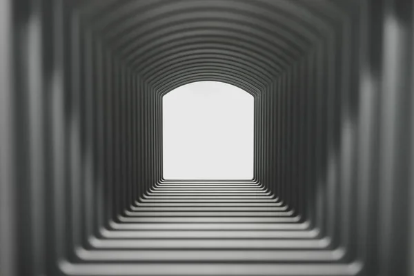 Krásný Abstraktní Šedý Tunel Barevným Světlem Bílém Lesku Konci Pozadí — Stock fotografie