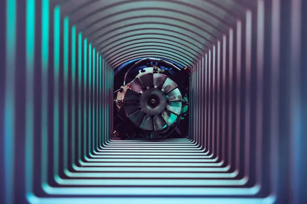 Schöner Abstrakter Grauer Tunnel Mit Farbigem Licht Auf Einem Motorblatt — Stockfoto