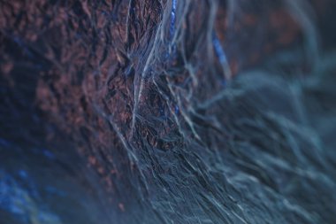 Renkli arka planda güzel, soyut plastik bir selofan çanta. Plastik Torba Konsepti yok, dünyayı kurtar, dünyayı koru.