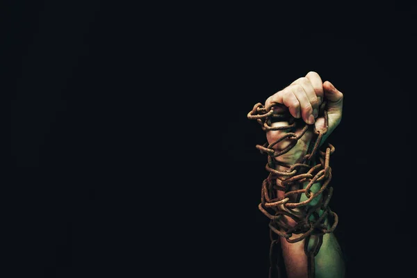 Human Hand Chained Chains Isolated Black Background — Stock Photo, Image