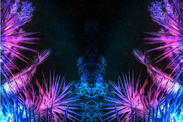 Bela Paisagem Surreal Abstrato Palmeira Espaço Conceito Colagem Cosmos Cores — Fotografia de Stock