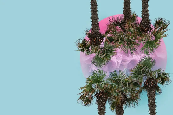 Mooi Abstract Surrealistisch Landschap Palmboom Collage Concept Eigentijdse Kleuren Stemming — Stockfoto