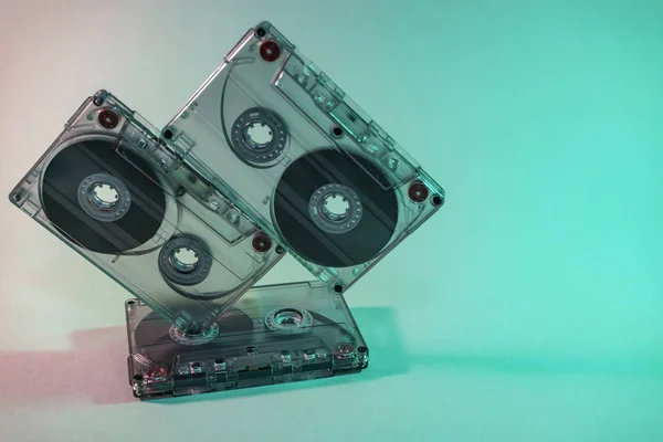 Close Schöne Audio Kassette Band Neon Light Minimalism Retro Stil — Stockfoto