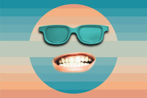 Güzel Soyut Sürrealite Güneş Gözlükleri Açık Ağızlı Bir Diş Gösteriyor — Stok fotoğraf