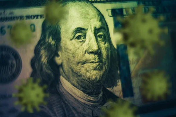 Uzavřete Franklinovu Tvář Pandemickým Koronavirem Sto Dolarů Americký Americký Dolar — Stock fotografie