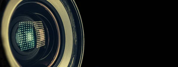 Close Beautiful Camera Lens Light Reflection Black Background Pattern Design — Stockfoto