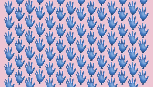 Όμορφη Δημιουργική Μπλε Λατέξ Χειρουργικά Ιατρικά Γάντια Ροζ Φόντο Μοτίβο — Φωτογραφία Αρχείου