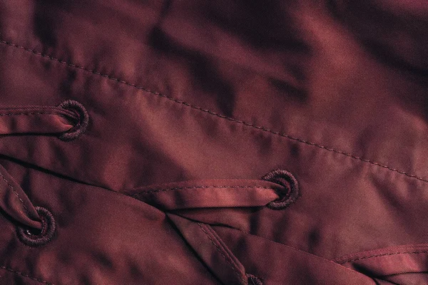 Güzel Kırmızı Tekstil Kumaş Arka Planını Dikişle Kapat Makro Fotoğrafçılık — Stok fotoğraf