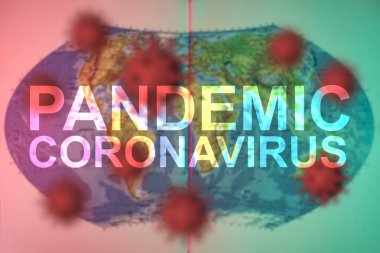 Güzel bulanık arkaplan haritası, seyahat koronavirüsü salgını kavramı, küresel harita üzerinde COVID-19 kelimesi