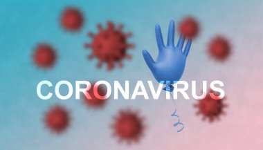Güzel uçan lateks cerrahi ya da soyut bir tıbbi eldiven. Coronavirus enfeksiyonu, çağdaş renkler ve ruh hali sosyal altyapısı.