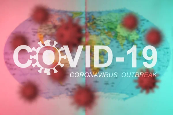 美しい赤外線背景マップ 旅行コロナウイルスの流行の概念 世界地図上の単語Covid 19発生 — ストック写真