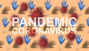 Mavi lateks cerrahi ya da tıbbi eldiven geçmişi olan bir yaratıcılıkla ilgili Coronavirus salgını. Covid 19-NCP virüsü: bulaşıcı hastalık yayma ve yayılma. Salgın ve viral salgın.