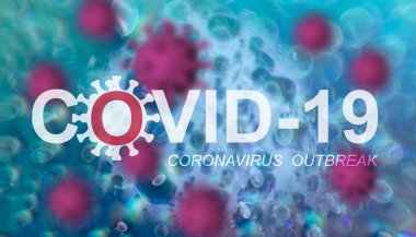 Mavi soyut Bokeh arka planında COVID-19 Coronavirus salgını. Covid 19-NCP virüsü: bulaşıcı hastalık yayma ve yayılma. Salgın ve viral salgın