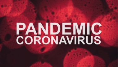 Kırmızı soyut bir arkaplanda Coronavirus salgını. Covid 19-NCP virüsü: bulaşıcı hastalık yayma ve yayılma. Salgın ve viral salgın