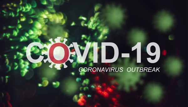 Λέξεις Covid Coronavirus Outbreak Ένα Πράσινο Σκούρο Αφηρημένο Bokeh Φόντο — Φωτογραφία Αρχείου