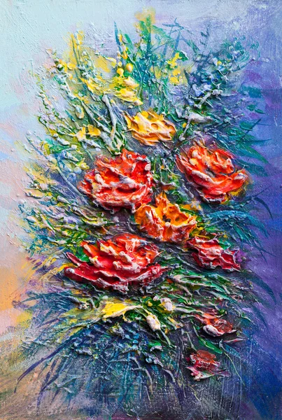 Olieverfschilderij bloemen — Stockfoto