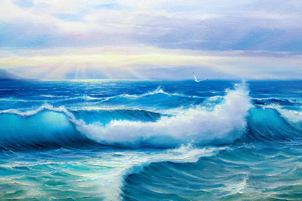 Malarstwo seascape.sea fali — Zdjęcie stockowe