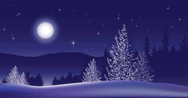 Paisaje invernal Bosque nocturno con luna . — Vector de stock