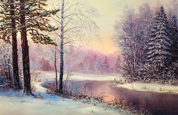 Painting winter forest — Stock Photo, Image