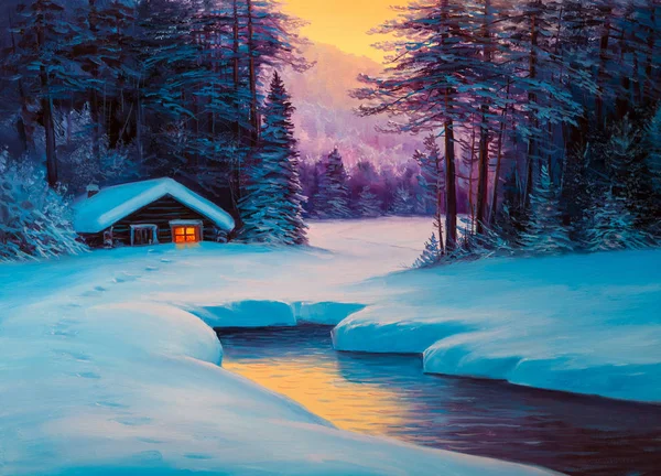 Festmény-téli erdő — Stock Fotó