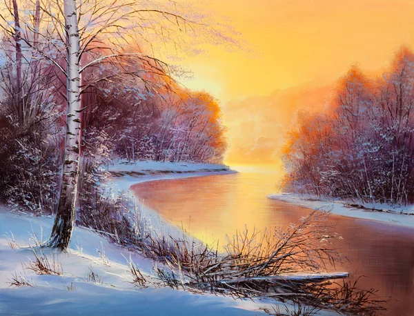 Pintura bosque de invierno —  Fotos de Stock