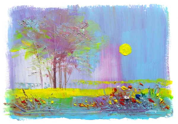 Olieverf schilderij kleurrijke bomen. — Stockfoto