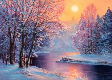 Gün batımında kış şehri parkı