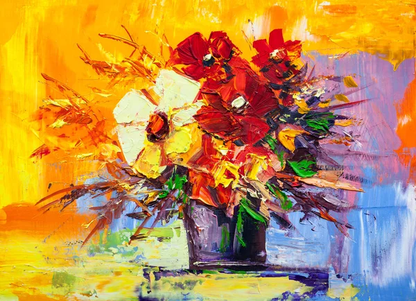 Pintura al óleo flores — Foto de Stock