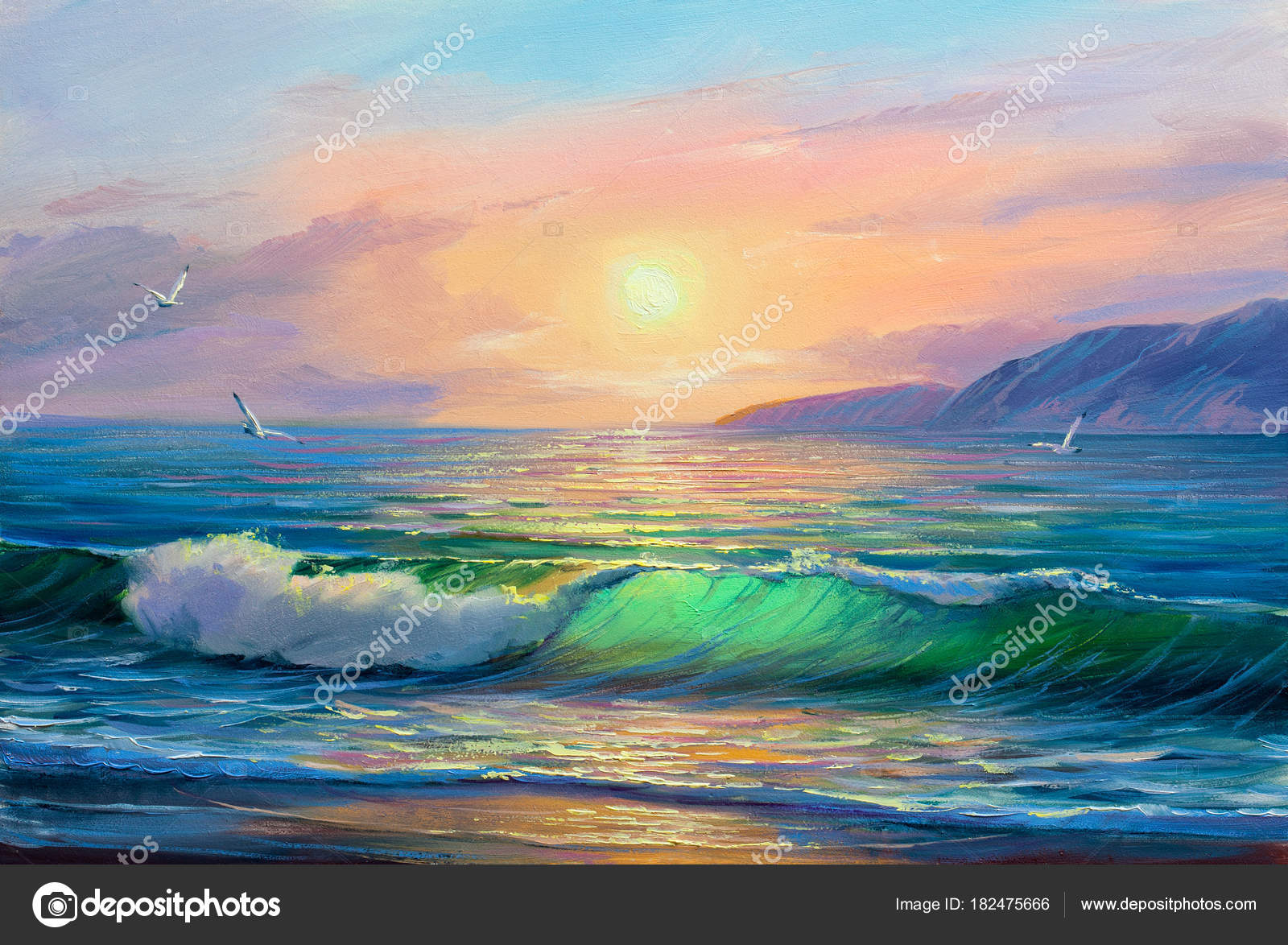 海の風景画。海の波.— ストックイラストレーション by © sbelov #182475666