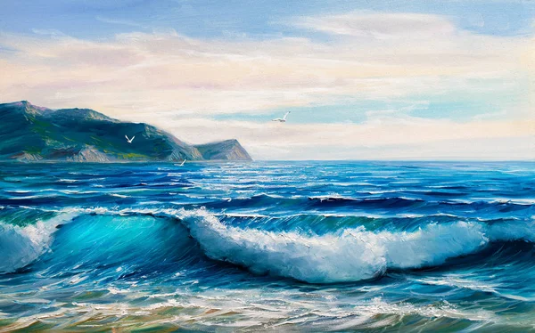 Малюємо морський пейзаж. Морська хвиля  . — стокове фото