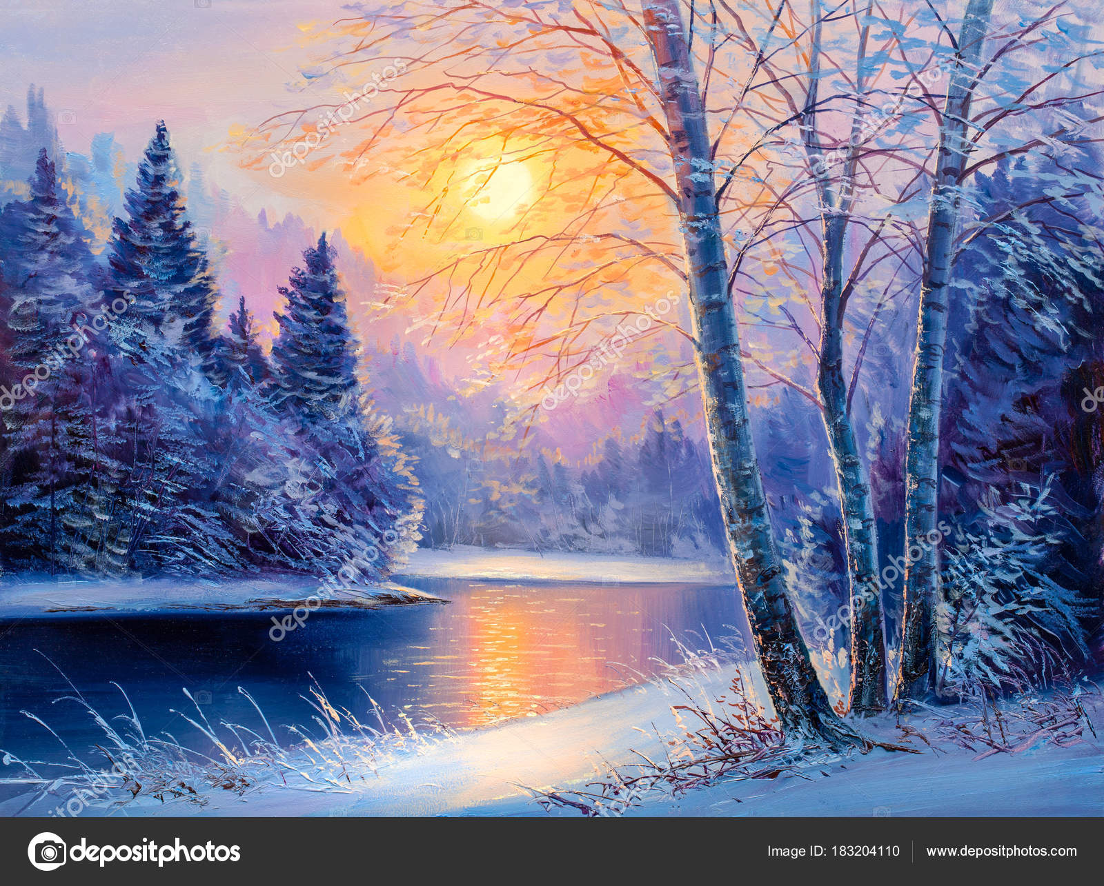 Painting Of Beautiful Winter Landscape Stock Photo By ©sbelov 183204110