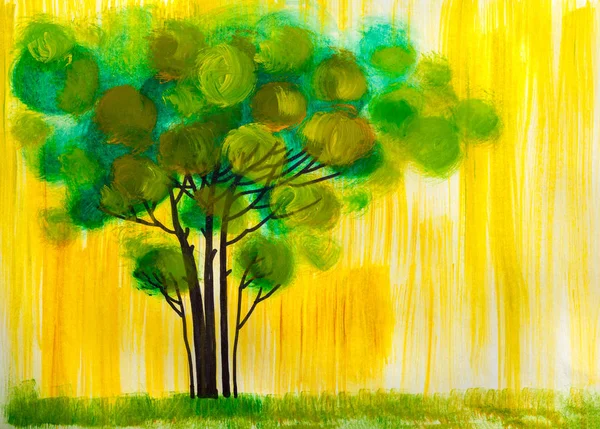 树, 油画, 艺术背景. — 图库照片