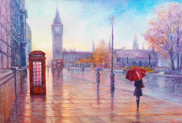Londra, yolda otobüs cadde görünümü. Sanat. Big Ben.