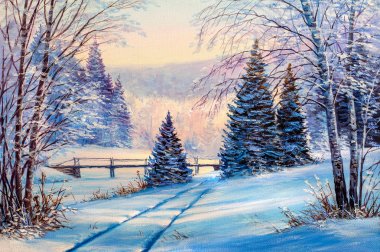 Beyaz kış manzara nehir köprüsü