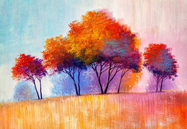 Pintura al óleo paisaje - bosque de otoño colorido  . — Foto de Stock