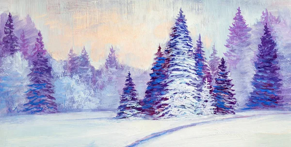 Bosque de Navidad. Pintura al óleo paisaje . —  Fotos de Stock