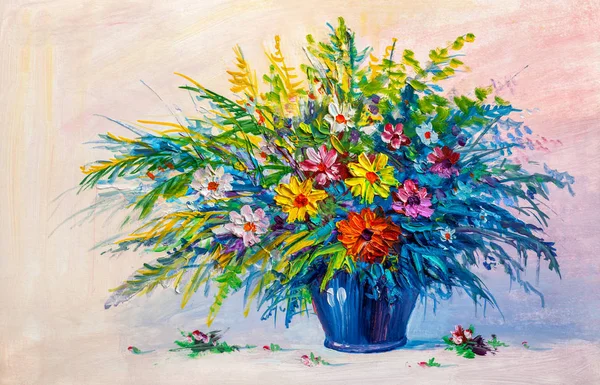 Olieverfschilderij een boeket van bloemen . — Stockfoto