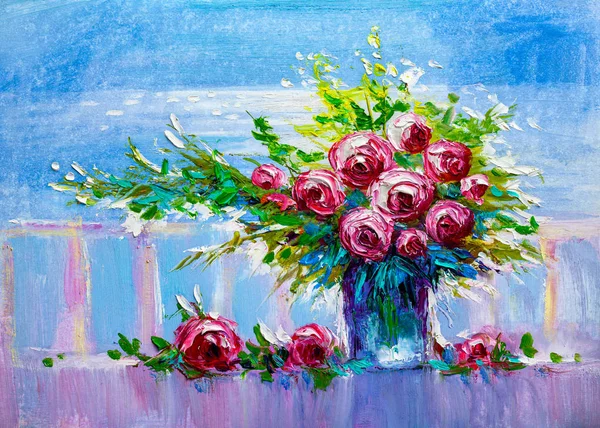 Beautiful red roses, painting