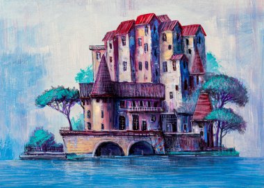 Ağaçlı eski malikane.