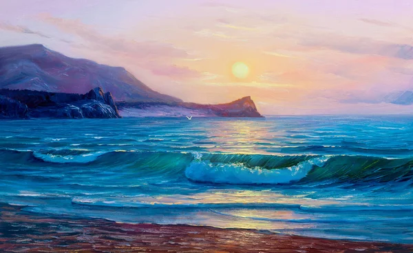 Painting seascape. Sea wave.