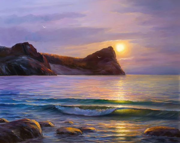 Original oil painting of sea and beach on canvas. — Stock Photo, Image